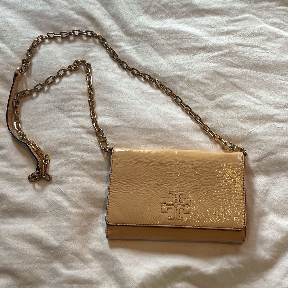 Tory Burch Patent Leather Crossbody Wallet Purse - Blush Pink